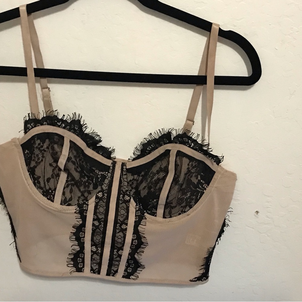 Elegant Black and Tan Lace Bustier